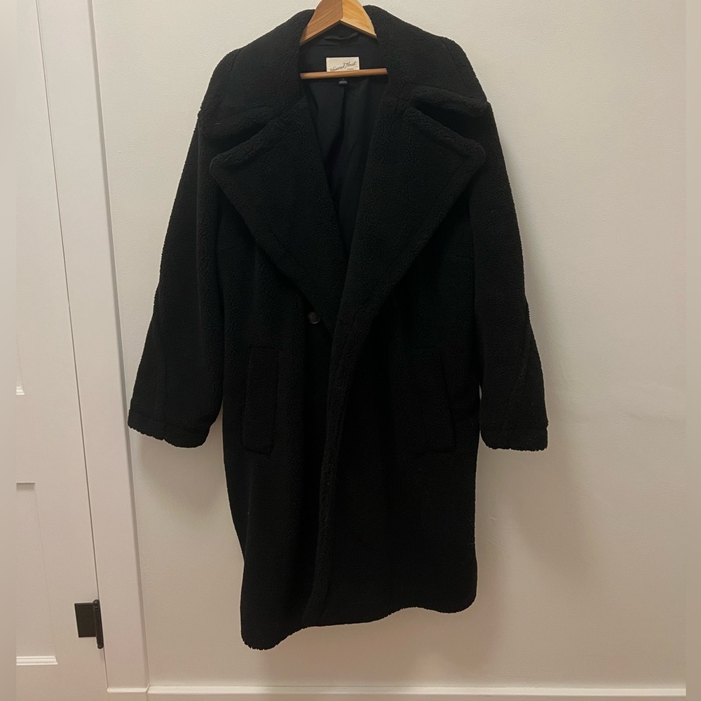 NWOT Universal Thread 2X Black Sherpa Pea Coat Long